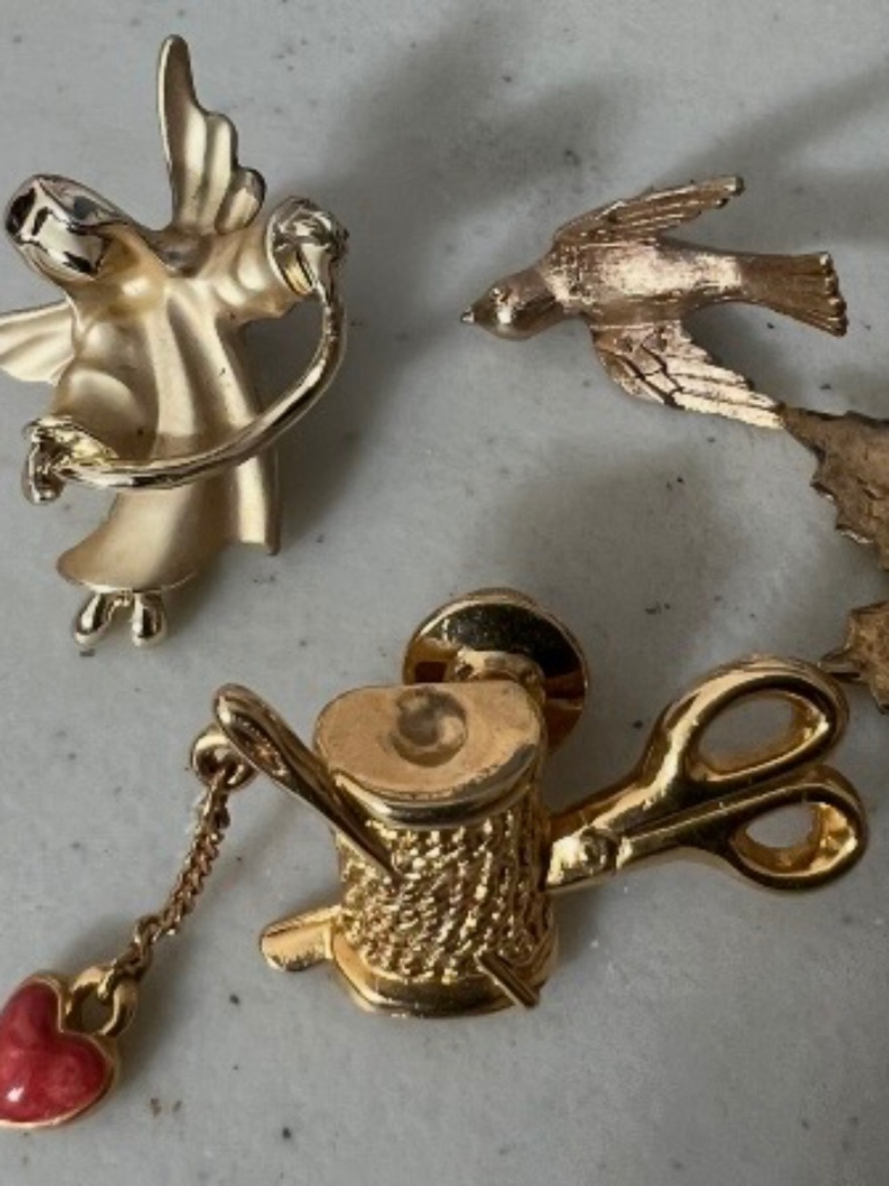 Vintage Signed Jewelry Lot: 4 Gold Pins Avon Gerry's Whimsical Retro Flair